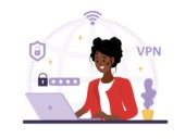 Woman using VPN app for protect personal data.