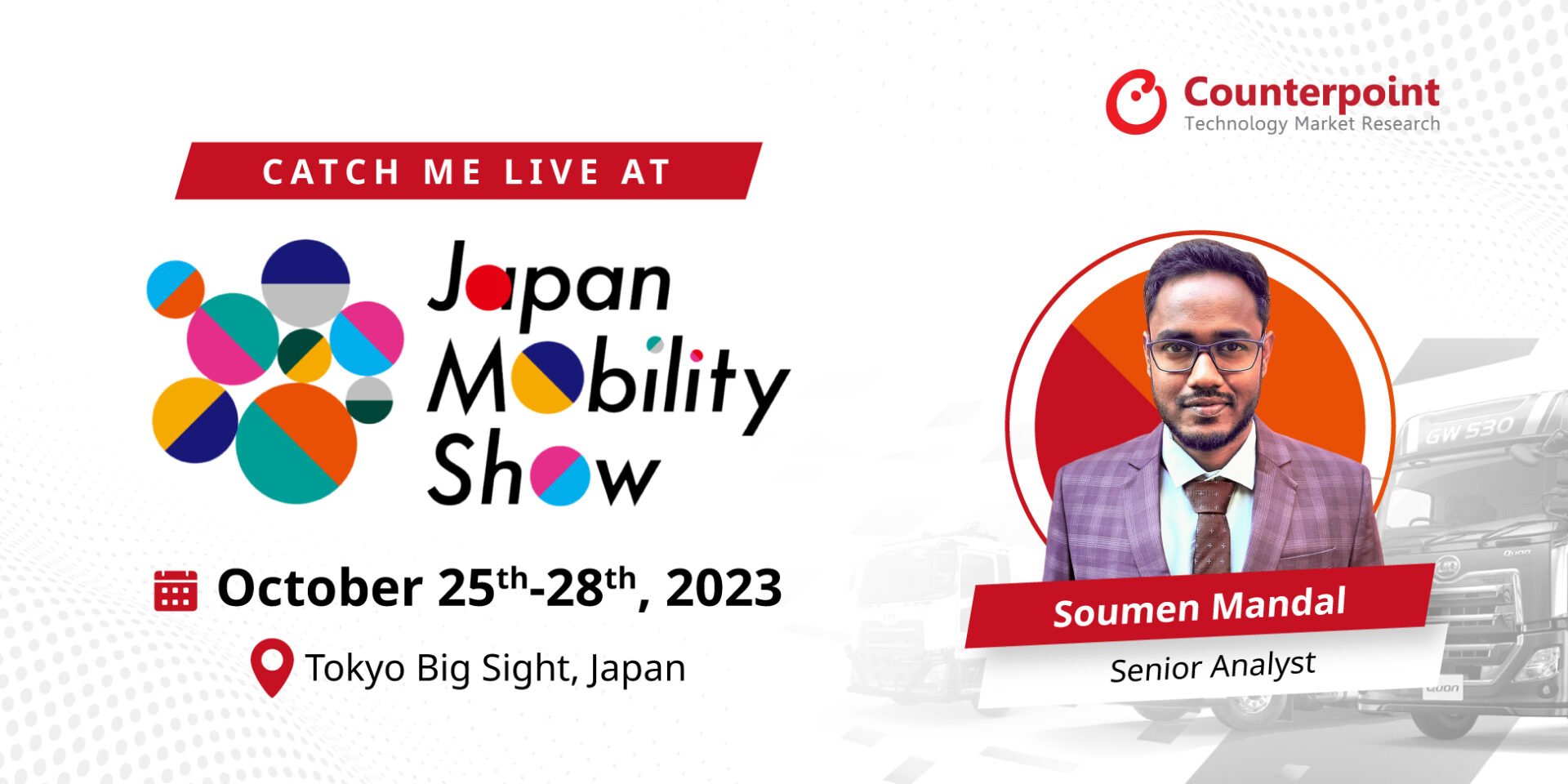 Announcement Poster for Counterpoint Research at Japan Mobility Show 2023